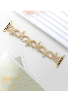 1pc Gold Women's Fashionable&Simple Starfish Zinc Alloy Metal Elastic Bracelet Strap Is Compatible With Apple Watch Band 38/40/41/42/44/45/49mm, Compatible With Apple Watch Ultra2/SE/9/8/7/6/5/4/3/2/1Series, Ocean Style Women Watchbands, Fine Women Fashion Watch Accessories, Smart Watch Strap/Band, Unique Personalized And Style Strap, Valentine's Day Mother's Day Gift