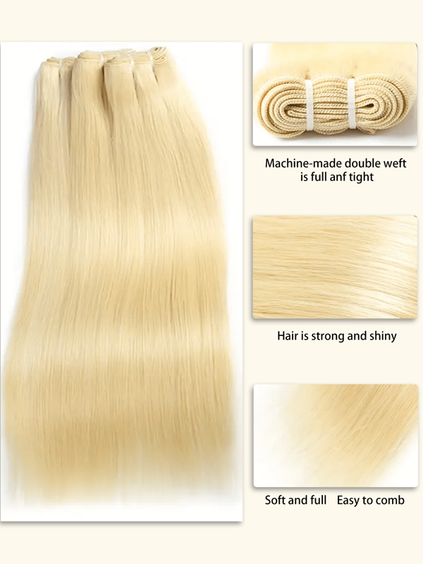 613 Gold Straight Human Hair, 1 Bundle Of Double-Layer Weaving, 90g, Length 16-32Inches, Suitable For All Women