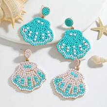 2pcs Seashell & Bead Decor Boho Style Earrings, Suitable For Women To Wear In Summer Beach Vacation - Multicolor - View 5