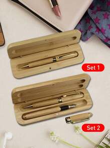 LICVIC 1/2Pcs Personalized Engraving Text Bamboo Wooden Pens Set Gift Box, Custom Couple Engraved Ballpoint Pens, Customized Fountain Pen, Customizable Name Gel Pens, Set 1/2, 4 Styles, Thanksgiving Teacher's Day Gift Personalized Pens With Name, Graduation Gifts Customized Retractable Writing Ball Pen, Office School Gifts - Style a - View 4