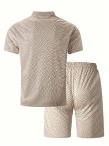Men Polo Co-Ords - Beige - View 2