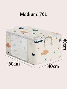 1 pièce Sac de rangement en tissu non tissé avec fenêtre, motif nuage et cœur de bande dessinée, grande capacité pour la literie, les vêtements, pliable et portable - Beige - Voir 9