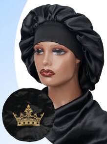 1PC Women's Print Satin Hair Bonnet Wide Brim Hat Sleep Night Caps For Wig And Hair Protection - Black - View 25