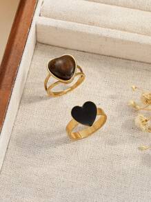 2pcs Vintage-Style Stainless Steel Golden Rings Set, Multiple Finger Sizes For Selection, Suitable For Women Daily Wear Or Gift