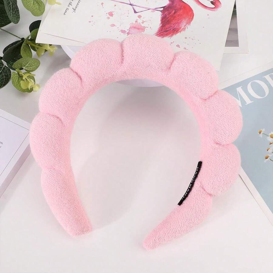 1 件装 SPA 洗脸头带，毛巾布材质，黑色抹胸式蓬松化妆头带，适合女性化妆洗脸护肤（粉色），发带，发箍，发饰，头饰 - 粉色 - 查看 1