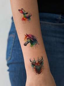 10 件临时纹身套装，可爱彩色卡通动物图案，适用于手腕、手臂、身体，防水假纹身贴纸 - 彩色 - 查看 4