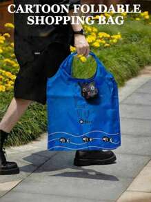 1pc/Cartoon Foldable Shopping Bag/Carry-On Portable Large-Capacity Shoulder Bag/Supermarket Bag/Storage Type Hanging Bag/Lightweight And Large-Capacity Shopping Bag/Can Be Folded Up To Become A Cute Cat Or Dog.