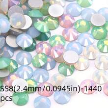 Serie ópalo redondo de cristal para aplicar con pegamento - piedras preciosas brillantes de 1,5-6,5 mm (0,059-0,256") para ropa, zapatos, bolsos, manualidades, bodas, Pascua, decoración del hogar - 1440/288 piezas (blanco/rosa pálido/azul/menta/colores surtidos)