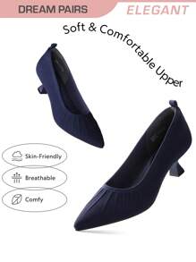 Women's Kitten Heels Pointed Toe Work Pumps Comfortable Knitted Closed Toe Solid Color Dress Wedding Shoes For Casual, Formal, And Commute Wear - 藏蓝色 - 查看 1