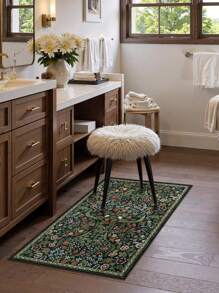 1 bucată-covor bohemian floral pentru bucătărie și baie - covor boho verde antiderapant țesut manual, covoraș de interior lavabil pentru intrare, decor dormitor, pardoseală botanică ultra subțire