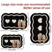Flocked Minimalist Black & White Bathroom Floor Mat, Heart Shaped Bathroom Rug, Quick Dry Super Soft Fiber Non-Slip Washable Bath Mat, 1pc In Medium And Large Sizes For Bathroom, Kitchen And Shower Home Bathroom Decor Floor Carpet Outdoor Rug Door Mat Fall Decor Bathroom Accessories Back To School