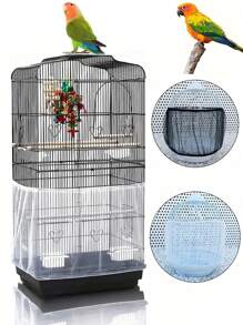 White & Black Bird Seed Catcher, Seed Catcher Guard Net Cover, Anti-Spill Half/Full Cover To Prevent Feather Shedding, Adjustable Soft Net For Round & Square Cages, Washable Design For Easy Cleaning, Durable Bird Cage Accessories, Ventilated, Anti-Splash And Anti-Mosquito - Multicolor - View 12