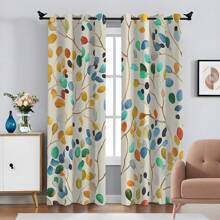 2pcs Colorful Leaves Patterned Curtains, Featuring Colorful Leaves And Branch Design, 3D Digital Printing, Suitable For Living Room, Bedroom, Balcony And Study, Creating A Lively And Warm Atmosphere.