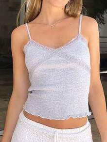 Y2K Streetwear Brandy Lace Trim Fitted Sexy Camisole' - Light Grey - View 4