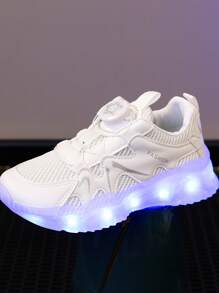 GUANGLAN 1 双 USB 充电 LED 发光运动鞋，旋转扣，透气网眼，适合男孩、女孩、儿童、幼儿 - 发光闪光鞋，适合春季、夏季、秋季、圣诞节、万圣节礼物、生日礼物 - 彩色发光运动鞋，休闲白色运动鞋 - 白色 - 查看 7