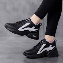 Women's Mid-Top Chunky Sneakers, Spring New Sports Shoes, Non-Slip, Thick Soles, Casual Elevator Shoes, Fashionable & Versatile - Black Purple - View 2