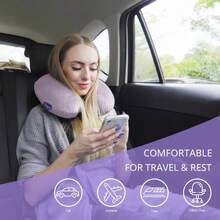 Travel Pillow Memory Foam For Airplanes - Neck Pillow For Traveling, Car, Home, Flight Pillow For Sleeping With Attachable Snap Strap Soft Washable Cover, Provide Head Neck Support Rest, Dark Gray - Gray Purple - View 3