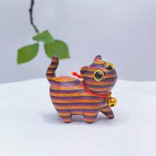 1pc Handmade Wooden Carving Bell Cat Figurine, Home Decor, Office Desk Ornament, Cute Kitty, Gift For Cat Lovers,Home Decor,Kitchen Decor Decor,Room Decor,Christmas Decor,Party Decor,Decorative Crafts,Desk Ornaments,Table Decorative Ornaments,Party Gift Decorations,Christmas Decorations,Christmas Gift.