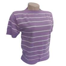 Striped Modal Blouse Short Sleeve Old Money Style Women's Fashion Spring Summer - 淡紫色與白色 - 查看 4