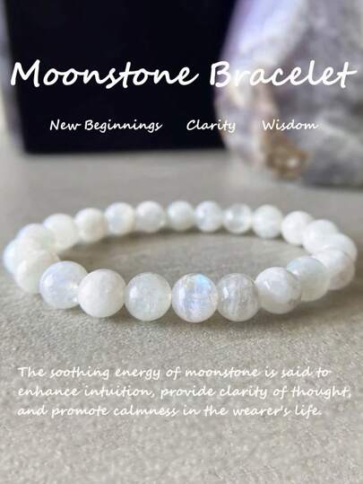 YAUKIA 1pc 8mm Moonstone Gemstone Bracelet,Natural Angelite & Peridot Healing Crystal Bracelets,New Beginnings, Clarity, Wisdom,Spiritual Healing Jewelry