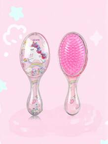 1 件装卡通梳防静电按摩发刷，带独角兽图案，适合女孩