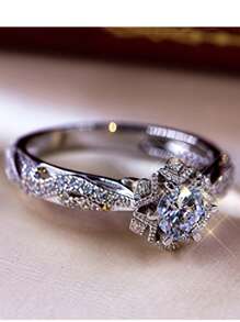 1 pieza Anillo de compromiso de boda de lujo para mujer con diseño de flor de copo de nieve y rhinestones