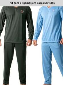 Kit With 2 Men's Pajamas With Long Sleeve Trousers For Adults In Premium Mesh, Assorted Colors - Multicolor - Ver 4