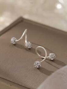 GAGAFEEL 1 Pair Of Versatile And Fashionable S925 Sterling Silver Round Zirconia Screw Earring For Women's Parties And Music Festivals Outfit - Silver - View 7