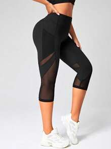 Damen Basic vielseitige Mesh-Panel Taschen Design Sport Fitness sexy Hüfte-hebend Bein-verlängernd Lässig Life Street Running Workout Ins Stil High-Intensity weich bequem Mode Yoga-Sieben-Pünktchen-Leggings - Grau - Übersicht 5