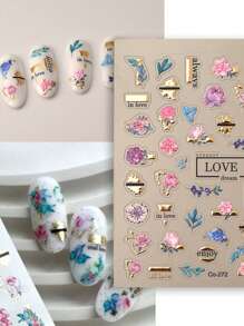 Nail Art Stickers, 4 Vintage Flower Leaf Geometric Patterns, 5D Self Adhesive Foil Stamping Craft Nail Art Stickers & Decals/Nail Art Decoration Set DIY Nail Art Decorations, Nail Art Stickers For Ladies & Girls, Nail Salon, Stationery Stickers, Phone Stickers, Storage Stickers.
