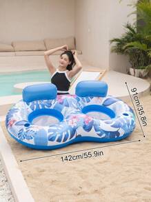 1pc Adult Inflatable Swimming Pool Float Leaf Pattern Lounger, Summer Essential! Portable Inflatable Water Floating Chair, Swimming Pool & Beach Vacation Must-Have, Enjoy Floating Fun! - Blue - View 6