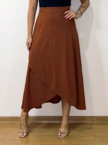 Women's Wrap Skirt With Viscose Lining - Coffee Brown - View 5