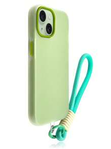 Funda de teléfono con cordón lanyard de color liso y con efecto de escarcha compatible con 16 15 14 13 12 11 Pro Max Plus, funda para móvil de color de caramelo 2 en 1