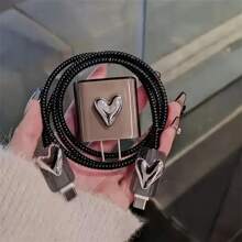 5 件银色 3D 心形软充电器保护壳适用于 18/20W、 16/16Pro Max/15/14/13 充电器和电缆包裹保护套套装，馈赠佳品，电缆保护器，充电器配件，手机配件