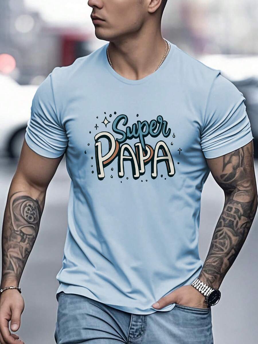 Men's Casual Letter Print Crew Neck Short Sleeve T-Shirt, Summer