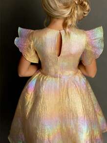 Tween Girl Champagne Gold Bowknot Elegant Dress, For Wedding, Prom, Party, Birthday, Holiday, Summer - Gold - View 4