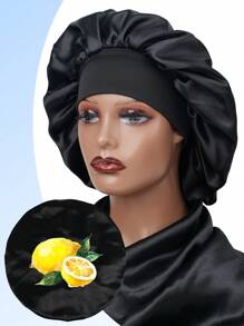 1PC Women's Print Satin Hair Bonnet Wide Brim Hat Sleep Night Caps For Wig And Hair Protection - Black - View 23