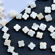 20 件天然淡水贝壳四叶草白色扁珠 6/8 毫米，适合 DIY 耳环、珠宝制作配件 - 白色 - 查看 4