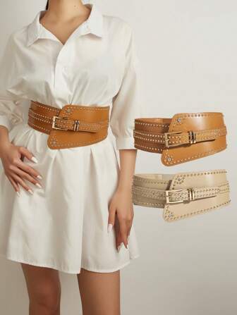 1 件简约黑色铆钉和水钻装饰腰带，多功能万圣节服装