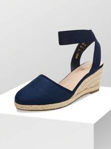 Women's Elastic Ankle Strap Espadrilles Wedge Sandals - Blue - View 5