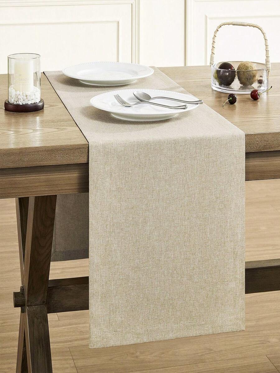 1pc Waterproof & Durable Linen-Look Dining Table Runner, Thick Coarse Linen Farmhouse Boho Style Resistant To Tearing, Suitable For Restaurant Decor, Kitchen, Party, Wedding, Picnic, Outdoor Gathering And Yard Setting