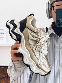 Men's Spring/Summer Wave Thick Sole Cushion Anti-Shock Casual Low-Top Rope Fashion Chunky Sneakers