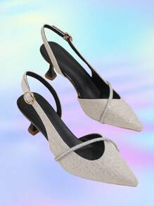 Women's Adjustable Buckle Pointed Toe Crystal Stiletto Heel Mules - Champagne - View 1