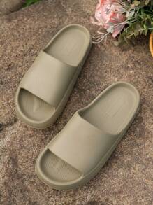 Women's Spring/Summer Slip-On House Slippers, Thick Sole, Bathroom/Dorm/Office, Minimalist & Comfortable, Strap Sandals, Beach Wear - Khaki - View 2