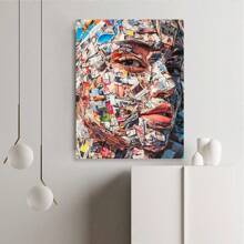 1Pc Abstract Woman Portrait Canvas Painting Prints Beautiful Woman Newspaper Collage Portrait Artwork Decoration Mixed Media Wall Art Poster For Living Room Home Girl Room Bar Decor