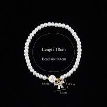 1pc New Vintage Bow Round Shell Initial Bracelet Faux Pearl Beaded Bracelets For Women Valentines,Mom,Mother,Mother's Day,Gift