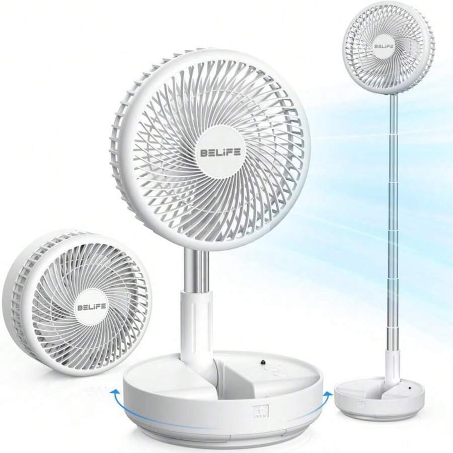 Belife X8 Portable Fan, Cordless Oscillating Fan With Remote, Foldable Telescopic Adjustable Height Fan, USB Rechargeable 7200mAh Battery Operated Camping Fan For Travel Outdoor Home Bedroom Sleeping - 白色 - 查看 1