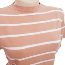 Striped Modal Blouse Short Sleeve Old Money Style Women's Fashion Spring Summer - Nuevo Beige con Blanco - Ver 2