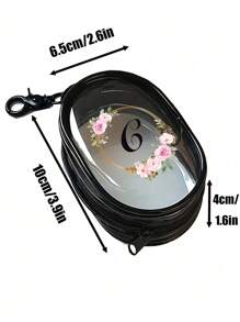 Portable Mini Transparent Zipper Storage Bag,Pink Flower Wreath Letters A-Z,Couple Bag Pendant,Compact Multifunctional Organizer, Headphone And Charger Case With Keychain, Transparent Travel Accessories, Black Colors, Exquisite And Compact, Suitable For Storing Small Items, Data Cable Storage Bag, Bracelet Bag, Makeup Bag(Zipper Style And Color Are Random,Random Style And Size Of Circular Rings)
