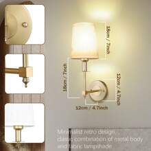 Daoteper Battery Operated Wall Sconces Set Of Two, Wireless Battery Black Wall Light With 15 Colors RGB Rechargeable Magnetic Bulb, Indoor White Fabric Shade Wall Mounted Lamp For Bedroom Living Room - 金色 - 查看 2